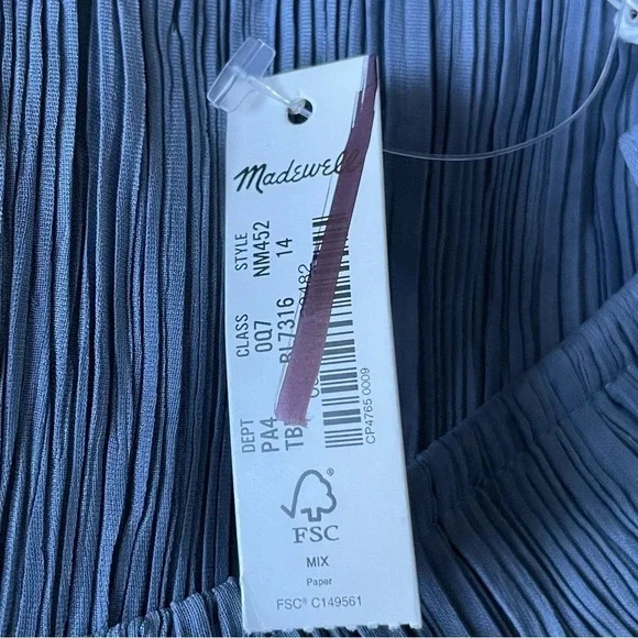 New! Madewell The Goldie Dress in Plissé Teapot Blue nwt 18959